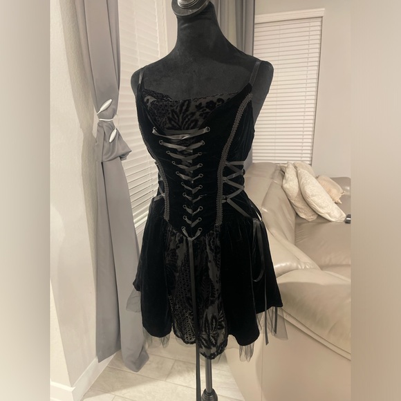 Lip Service Dresses & Skirts - LIP SERVICE Blacklist corset cinch gothic black velvet short dress M